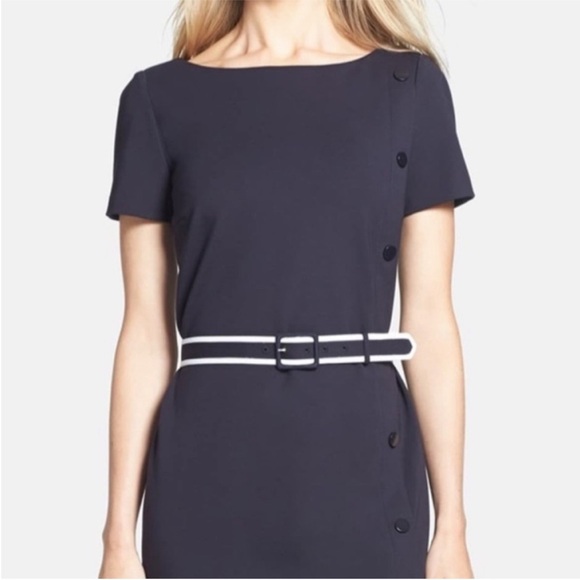 $398 Tory Burch NWT Navy Blue Sonia Dress Buttons & White Trim Belt sz XL - Picture 4 of 8